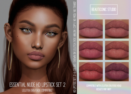 Second Life Marketplace - [BS] ESSENTIAL NUDE HD LIPSTICK SET 2